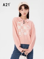 a21 womens clothing vintage fit long sleeved knitted sweater pullover 2022 autumn new fashion loose design floral top sweaters