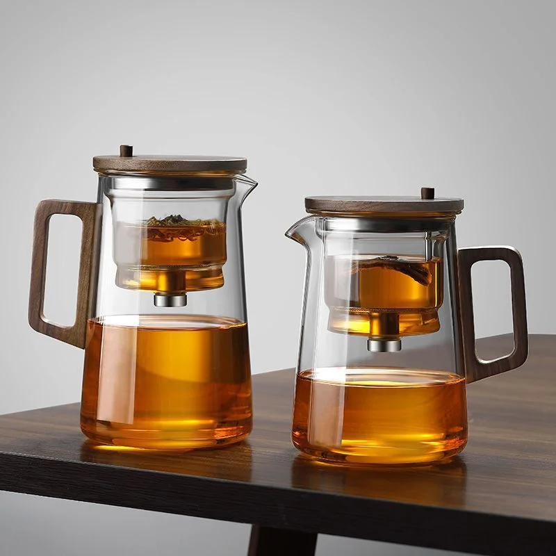

Фильтр для разделения контейнеров с внутренним фильтром для чая, заварочный чайник для заварки из дерева и стекла, ручка для воды из грецкого ореха