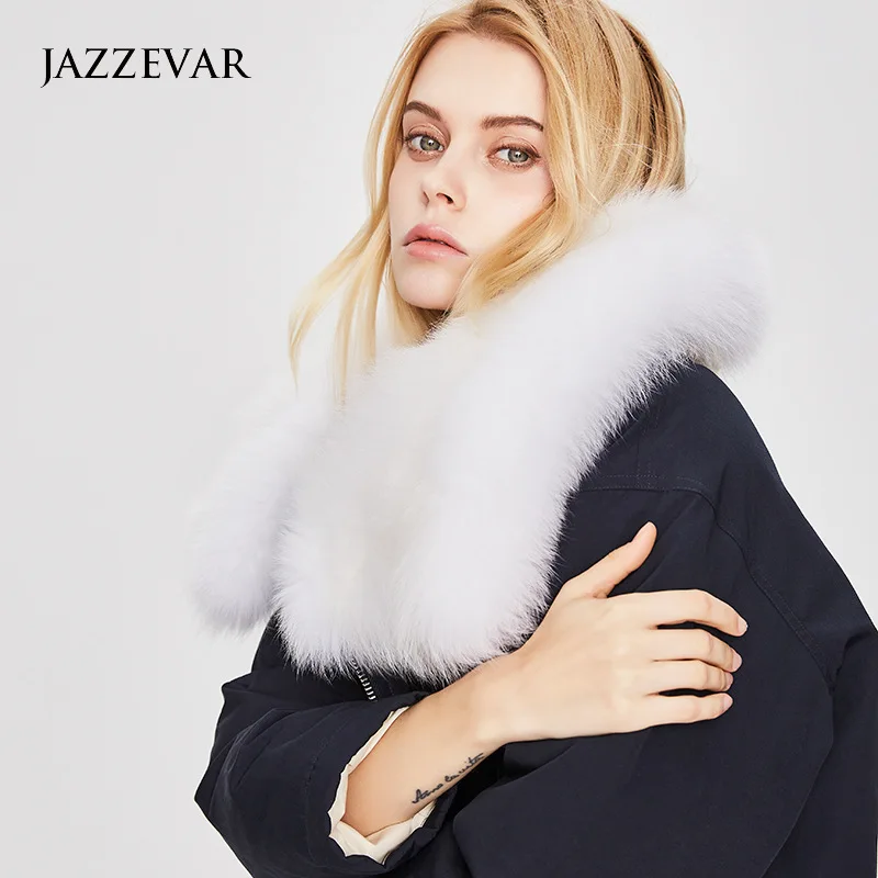 JAZZEVAR 2022 Winter New Hair Collar Can Be Removed Two Wear Thick Fox Hair White Eiderdown Long Down Jacket Women