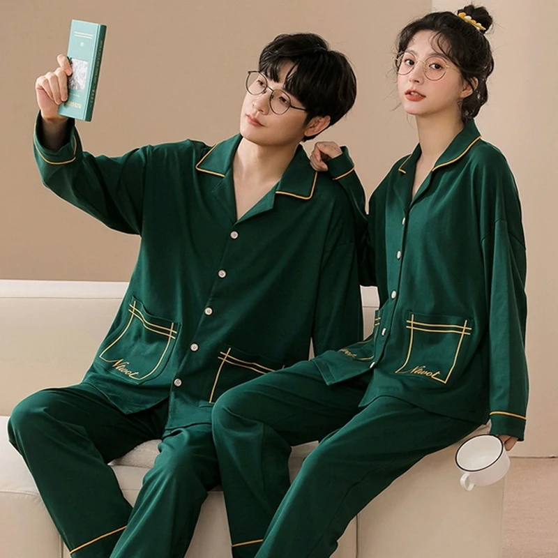 QUHENG 2022 Autumn Couple Cotton Pajamas Men Sets Winter Women Men Nightwear Spring Casual Homewear Sleep Lounge Sleepwear