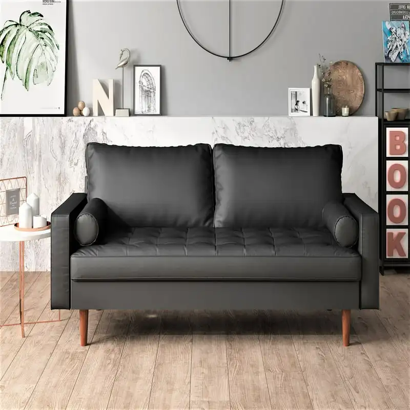 

69.7'' Faux Leather Arm Sofa,Black