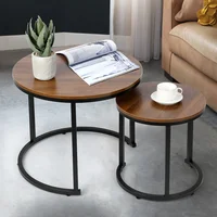2PC Coffee Table Accent Side Coffee Desk Round Wood Modern Nesting with Sturdy Metal Frame Easy Assembly for Living Room Balcony