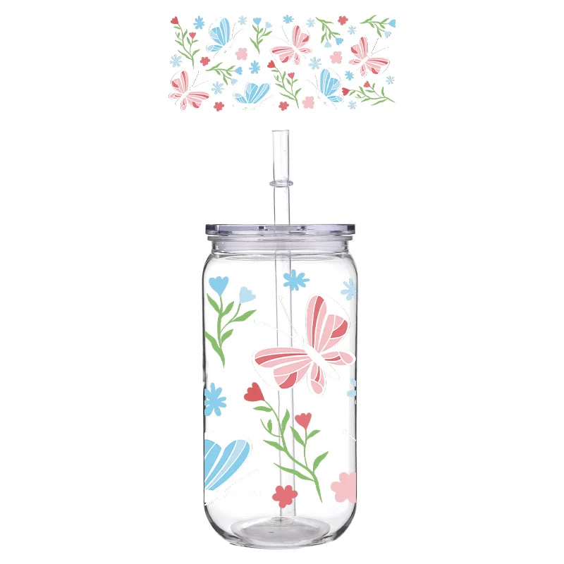 Красивая чашка для домашних животных с принтом бабочки на 16 унций и соломенной