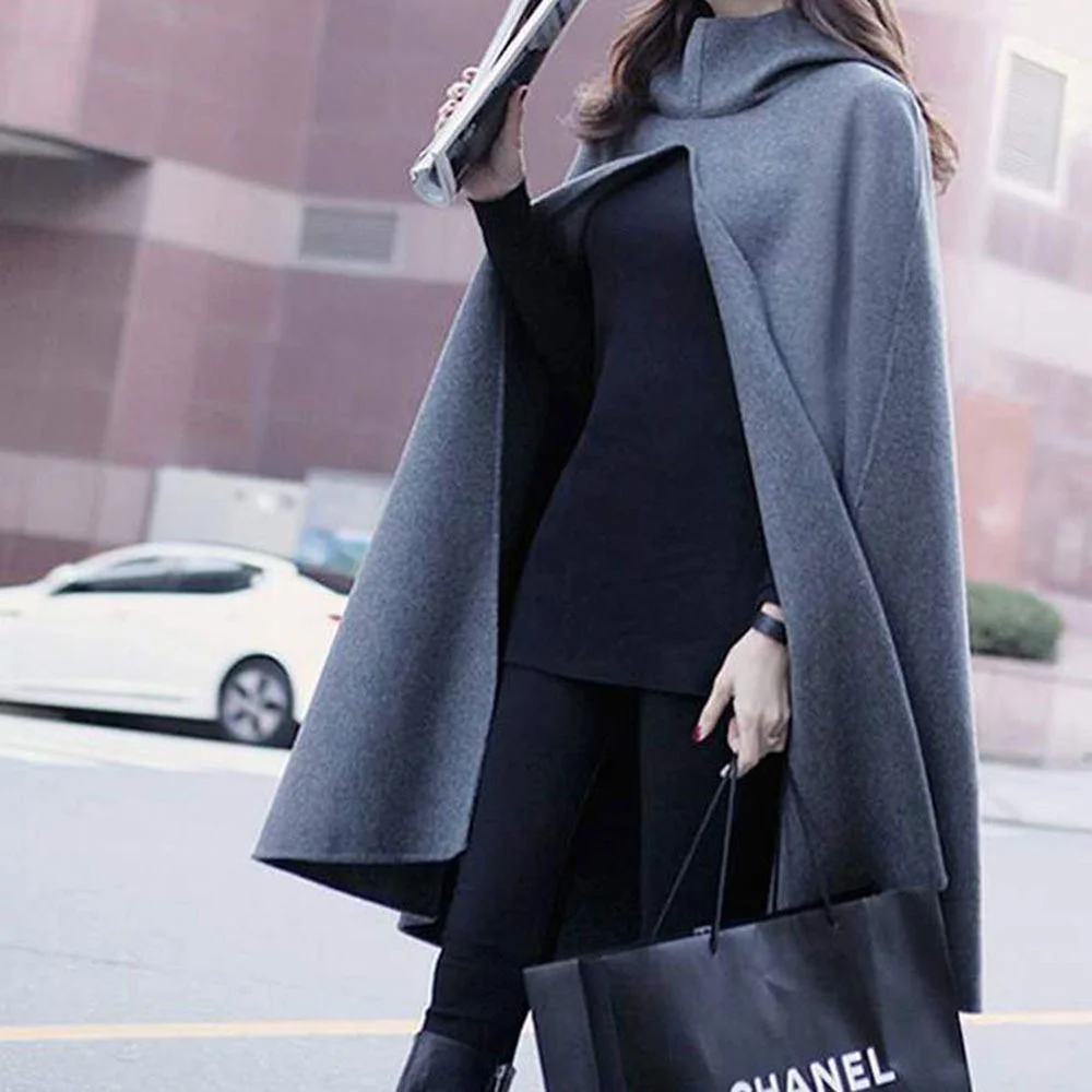 

Women Bat Sleeve Mid-long Poncho Coat Autumn Ladies Outerwear ded Cape Coat Cloak Shawl Smock Ponchos Abrigos Mujer Invierno