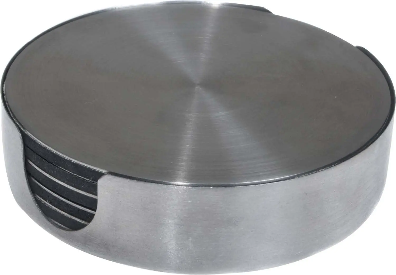 

Stainless Steel Coaster with Stand - Silver Metal Round Coaster with Foam Bottom - Set of 6 Coasters with Stand Table Place Mat