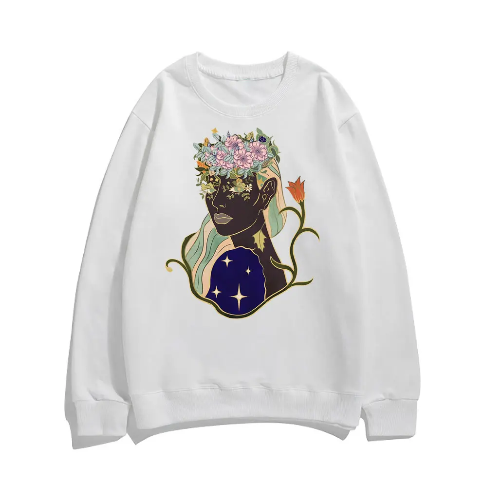 

Inaka Power Girl Flower Graphic Print Pullover Spring Autumn Womens Cool Sweatshirt O Collar Men Women Casual Loose Pullovers