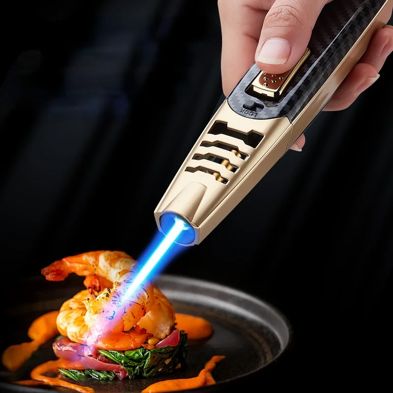 

Metal Kitchen Cigar Torch Lighter Windproof Strong Blue Jet Flame Double Safety Switch Lock Spray Gun Outdoor Barbecue Lighters