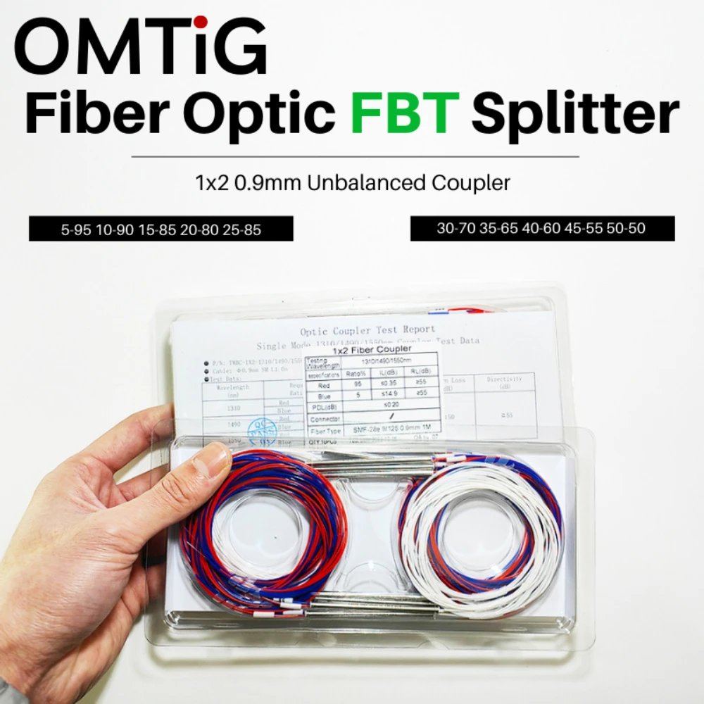 Free Shipping 10pcs 10/90 20/80 30/70 40/60 50/50 1x2 0.9mm Unbalanced Coupler Fiber Optic FBT Splitter Without Connectors