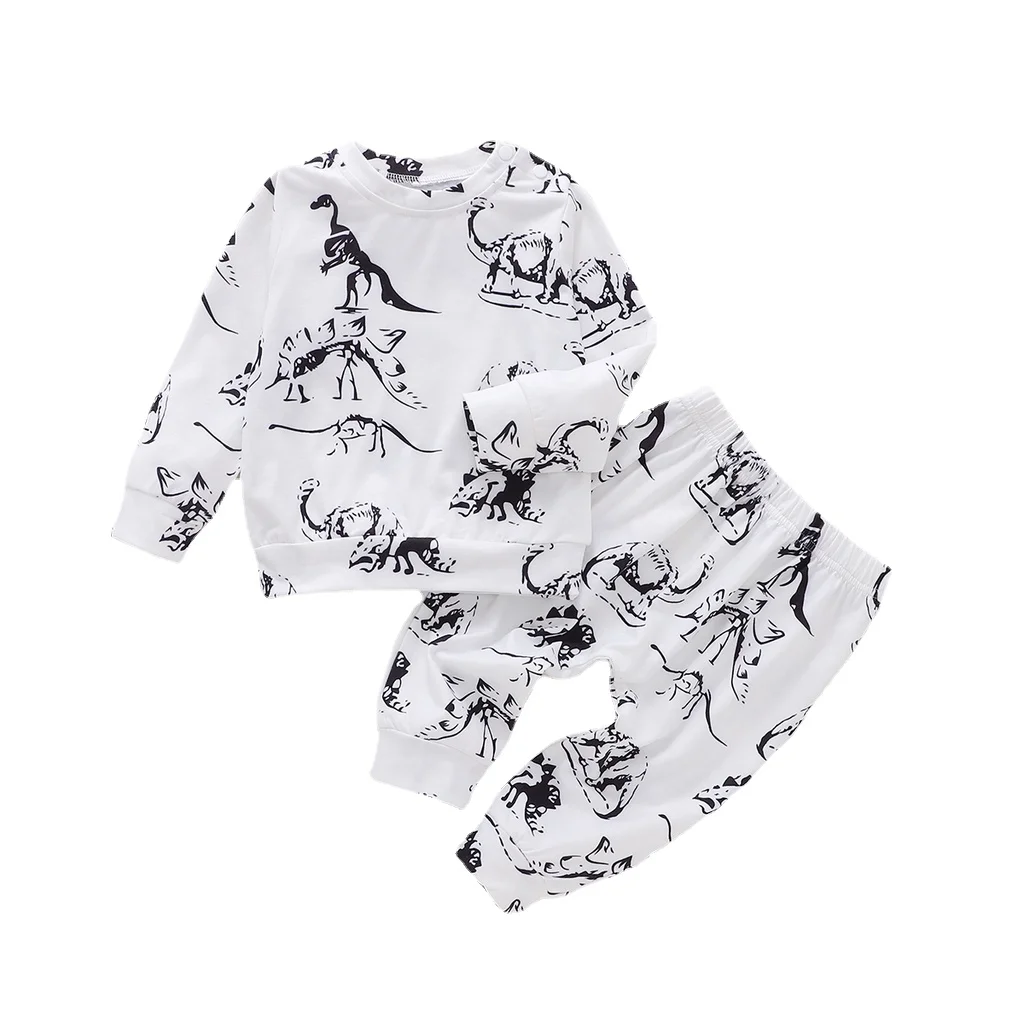 Infant Toddler Baby Boy Clothes Set Long Sleeve Dinosaur Printed Top + Trousers 2PCS Spring Autumn Newborn Baby Boy Outfit Suit