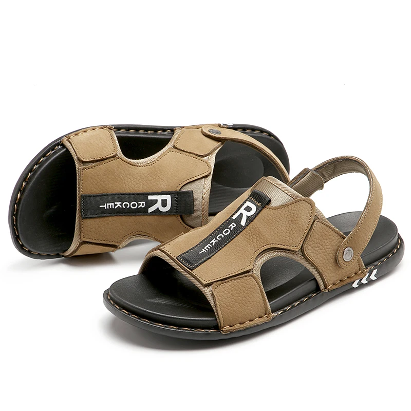 

Сандалии Misalwa, из натуральной кожи, Нескользящие, цвет хаки, синий, пляжные, 38-45, летние мужские шлепанцы