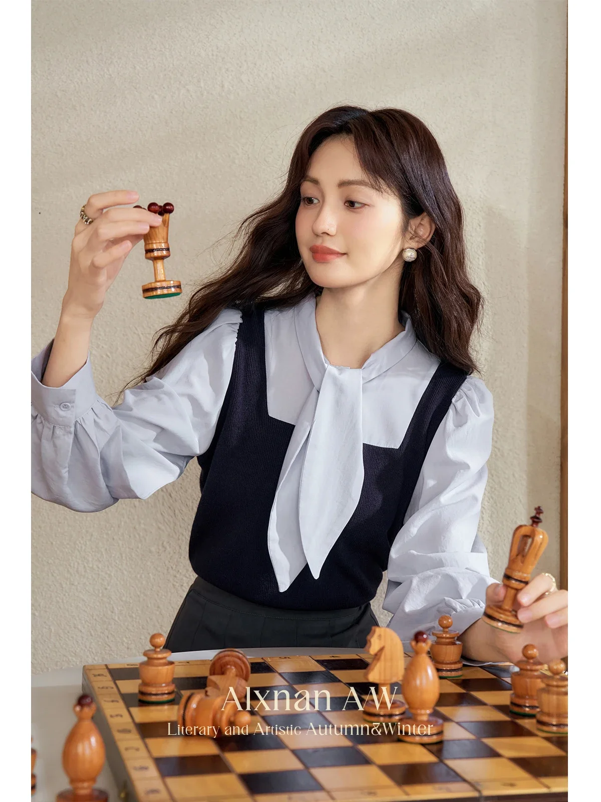 ALXNAN Frenchy Fake 2-х предметный пуловер для женщин нежный свитер на шнуровке с бантом и