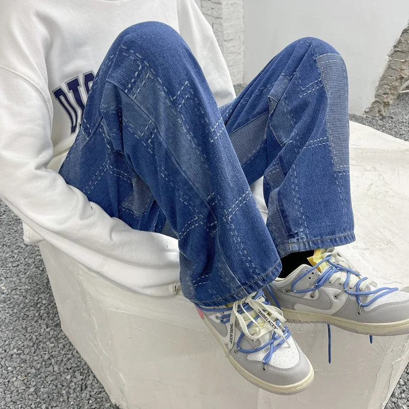 Spot Recommendation！Hong Kong Style Loose Trendy Straight-Leg Denim Trousers for Men and WomenB377-N678-P45Price Control58