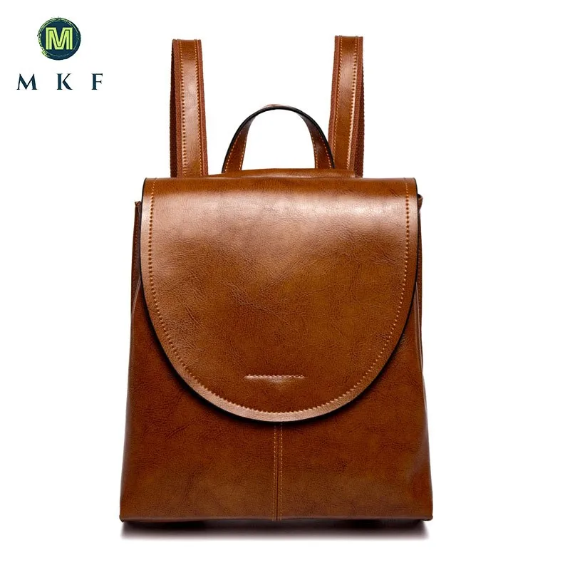 

Women's bag 2023 new oil wax genuine leather women's bag soft face retro college women's senior light luxury backpack free posta