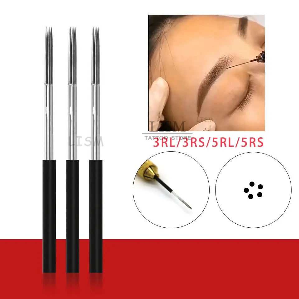 

50pcs lamina Microblading Needle Round Permanent Makeup Eyebrow Blades 3RS 5RL Tattoo Fog Needles For Agulhas Tebori Manual Pen