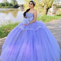 elegant light purple quinceanera dresses strapless tiered prom vestido appliques beads sequin crystal for 15 girls ball gowns