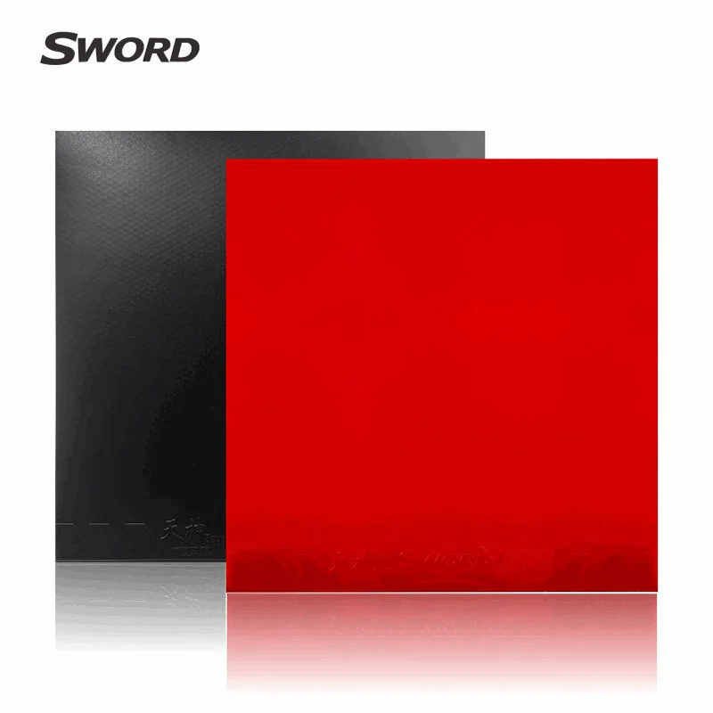 Фото Накладка для настольного тенниса Sword Zeus, полулипкая, атакующая, с обратными шипами, MAX 44 ° /46 °   Жесткая черная/красная губка, желтая №2