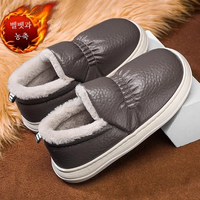 Обувь на хлопковой подкладке. Мужские зимние толстые теплые ботинки флисовой