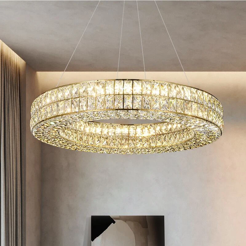 

Living room crystal chandelier RH Luxury ring crystal modern simple lighting Hotel lobby decoration fixture