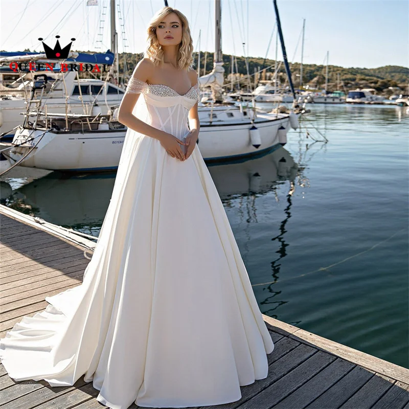 

Элегантное атласное женское платье с открытыми плечами и открытой спиной, свадебные бальные платья со складками, индивидуальный пошив Z23Y