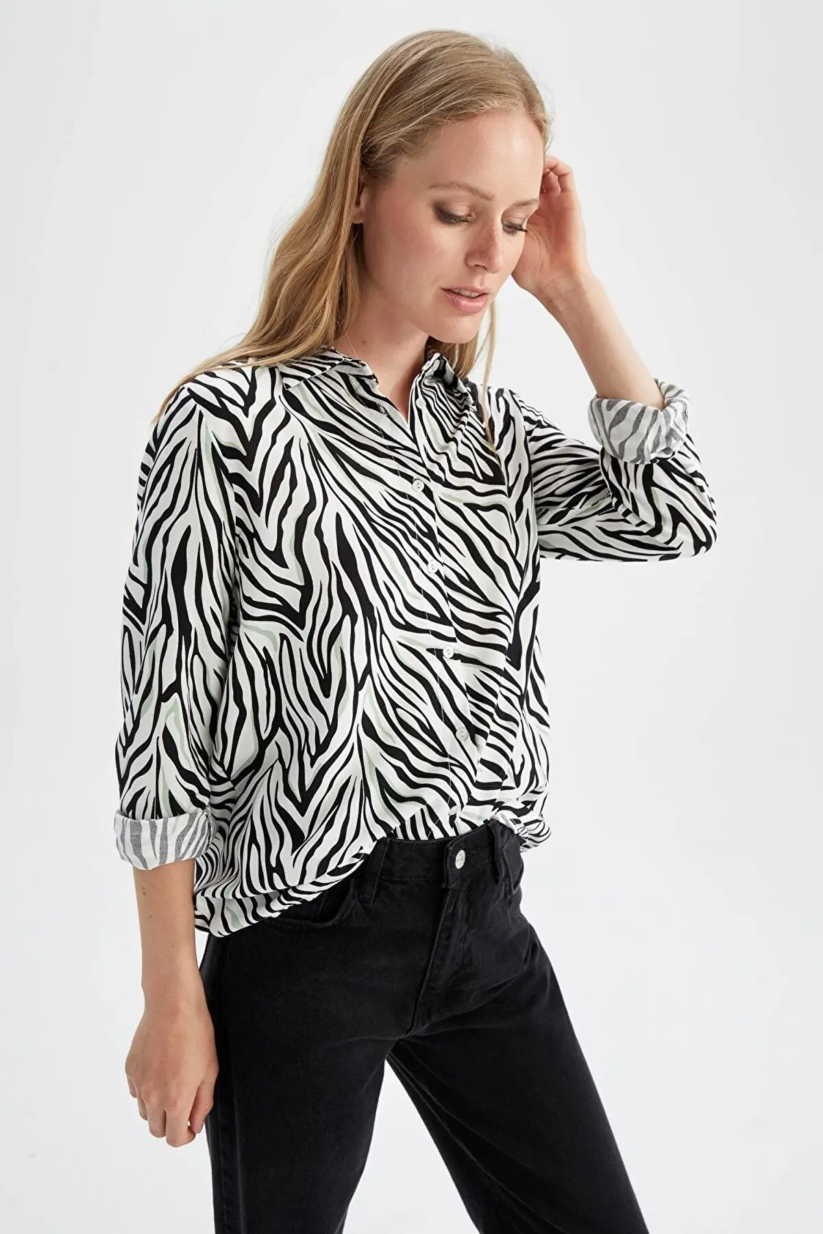 

Regular Fit Zebra pattern Long Sleeve Shirt Pretty and Cheap women's Blouses 299601763