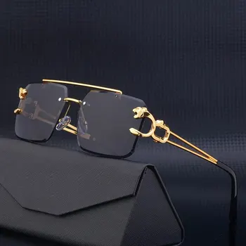 Fashion Metal Leopard Rimless Sunglasses Double Bridges Gradient Ocean Film Shades UV400 1