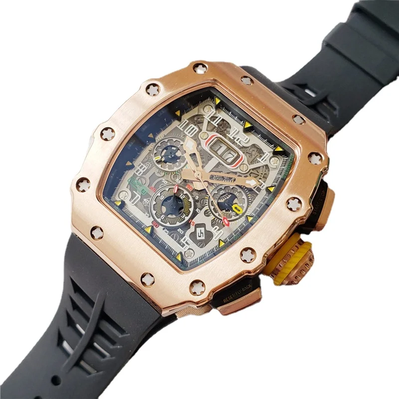 

men skeleton automatic mechanical watch black rubber