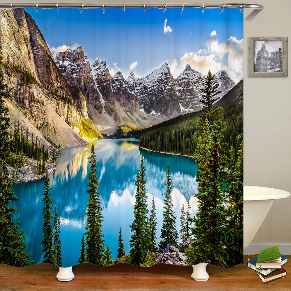 

nature scenery forest printing shower curtain bathroom curtain with hook polyester waterproof curtain home decoration curtain