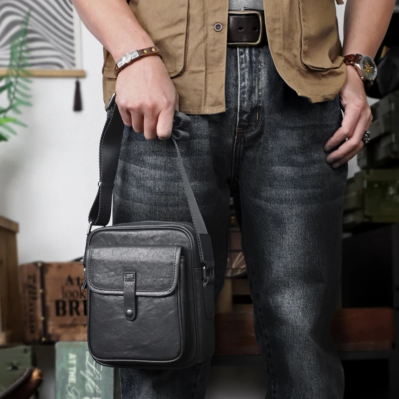 Genuine Leather Men's Shoulder Bag Fashion Crossbody Pack Message Bags For Male Portable Storage Sling Pocket Travel