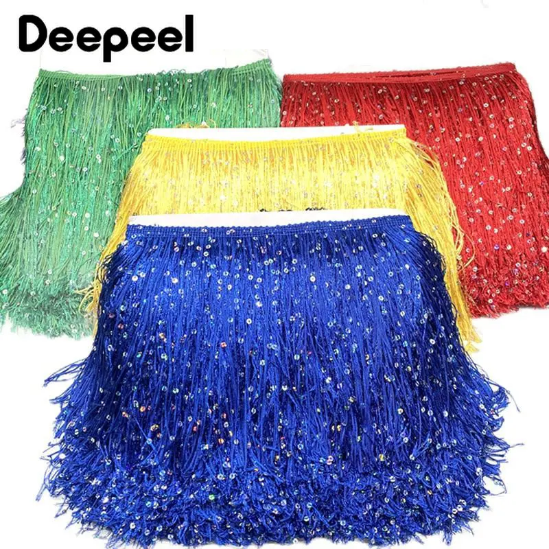 

2/5Meters 20cm Colorful Tassel Fringe Trim Sequins Lace Ribbon for Latin Dance Dress Curtain Fabric DIY Sewing Clothes Accessory