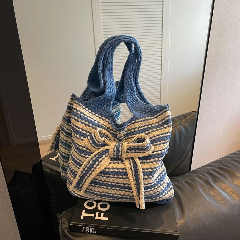 Женская модная трикотажная сумка в ленивом стиле с бантом весенне-летняя