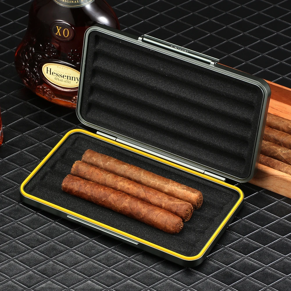 LUBINSKI-Caja portátil para cigarros, Humidor de Metal de lujo, caja de almacenamiento de tabaco, accesorios, Humidor de viaje Negro, caja de 5 cigarros