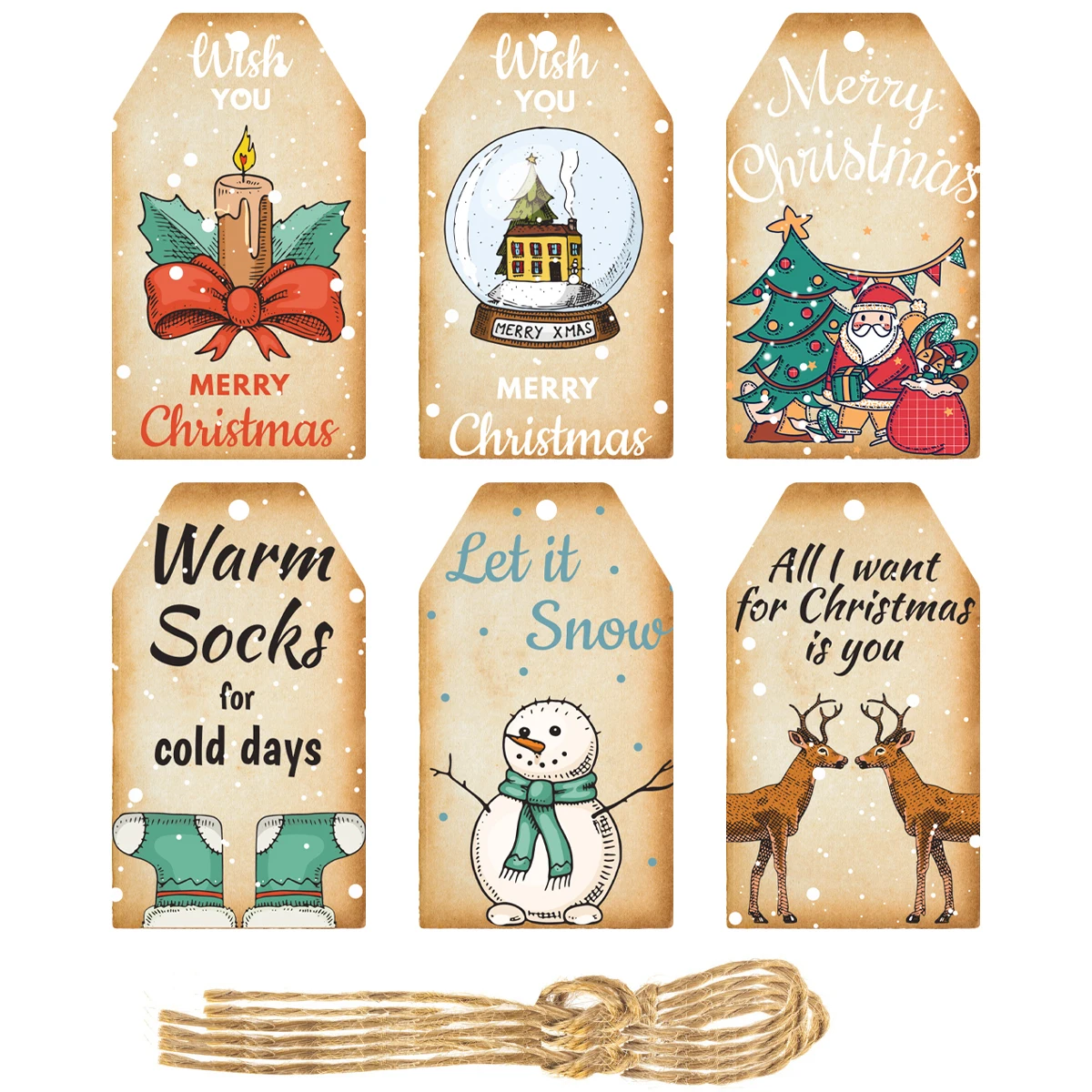 Рождественские крафт-бумажные бирки 60 шт
