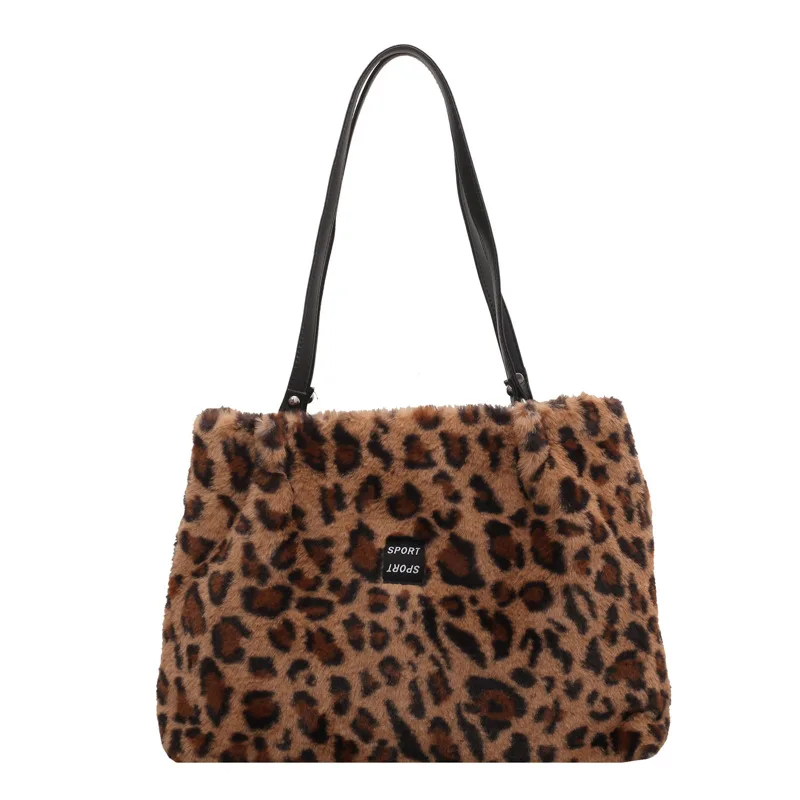 

New Retro high-capacity Maomao Bag In Europe And The Leopard Grain Of Checkerboard Plush Bag Milk Lines One Shoulder Tote Bags