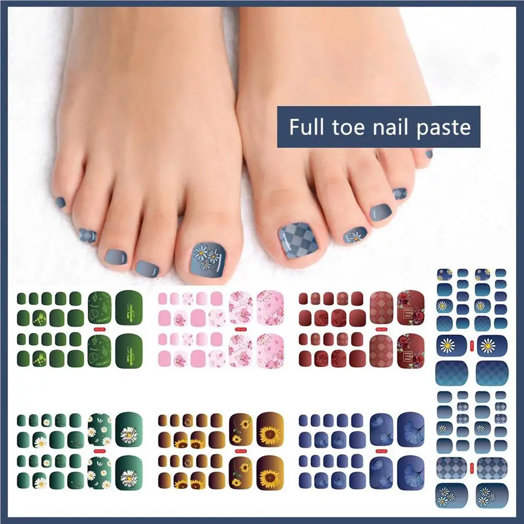 Наклейка для ногтей на пальцах ног с цветами Освежающая цветная самоклеящаяся
