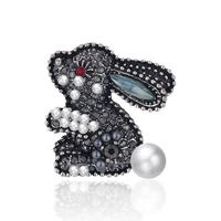 cute rabbit brooch pins full rhinestone sparkling animal white pearl brooches jewelry gift women men accessories