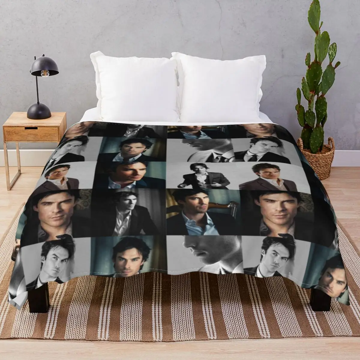 

Ian Somerhalder Collage Blankets Flannel Printed Multifunction Throw Blanket for Bed Home Couch Camp Office