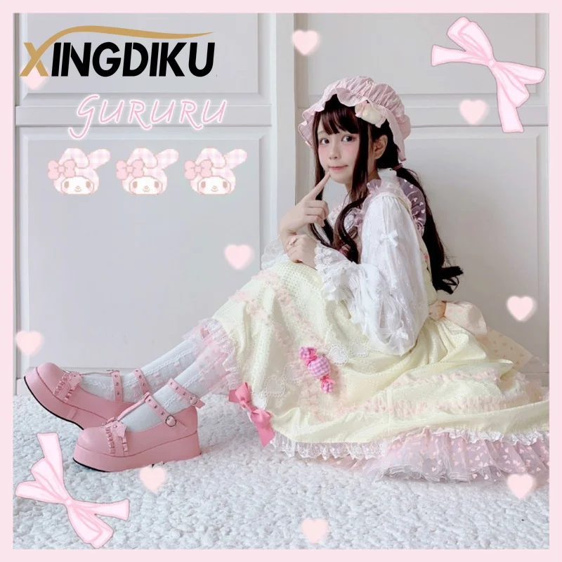 

Cosplay Female Lolita Shoes Increased Thick-soled Buckle Tacones Mujer Pumps Escarpins Femme Zapatos Mujer Wedges Punk Pink Pu