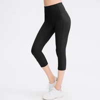 lulutights yoga pants cropped leggings women high waist sports fitness elastic calf length pant with pockets seamless legging