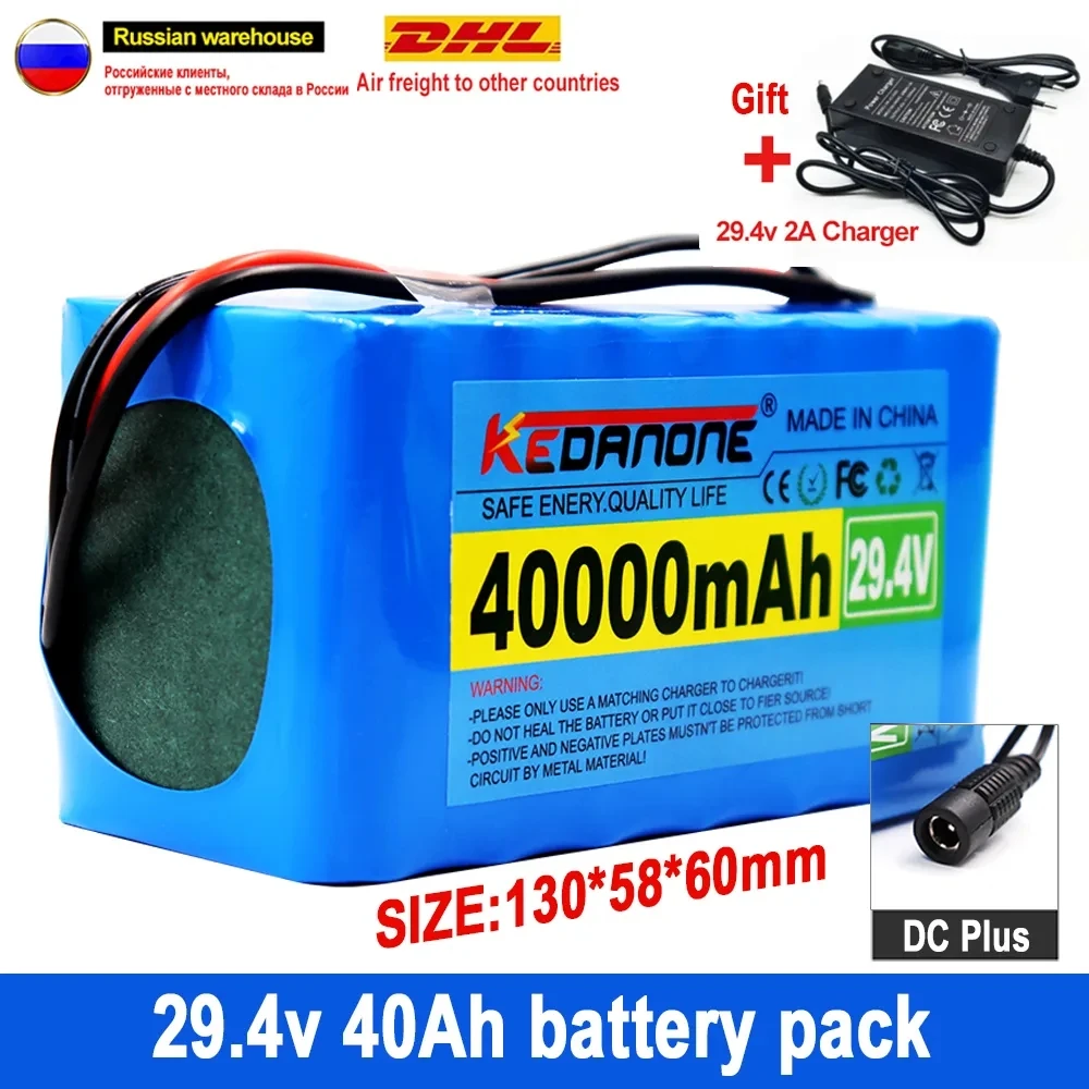 

Paquete de batería de iones de litio para bicicleta eléctrica, cargador 2A, 24V, 40Ah, 7S3P, 18650, 29,4 V, 40000mAh