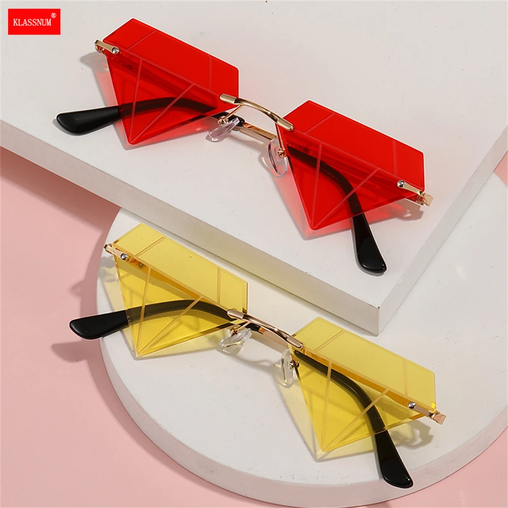 

Rimless Sunglasses Woman Trendy Diamond Shape Sun Glasses Female Male Metal Funny Dance Party Eyeglasses Eyewear Gafas De Sol