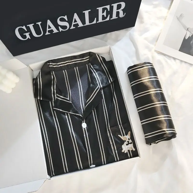 Autumn Men Pajamas Set Ice Silk Nightwear Long Sleeved Sleepwear Spring Sleep Clothing Constellations Nighties Nightdress Suit