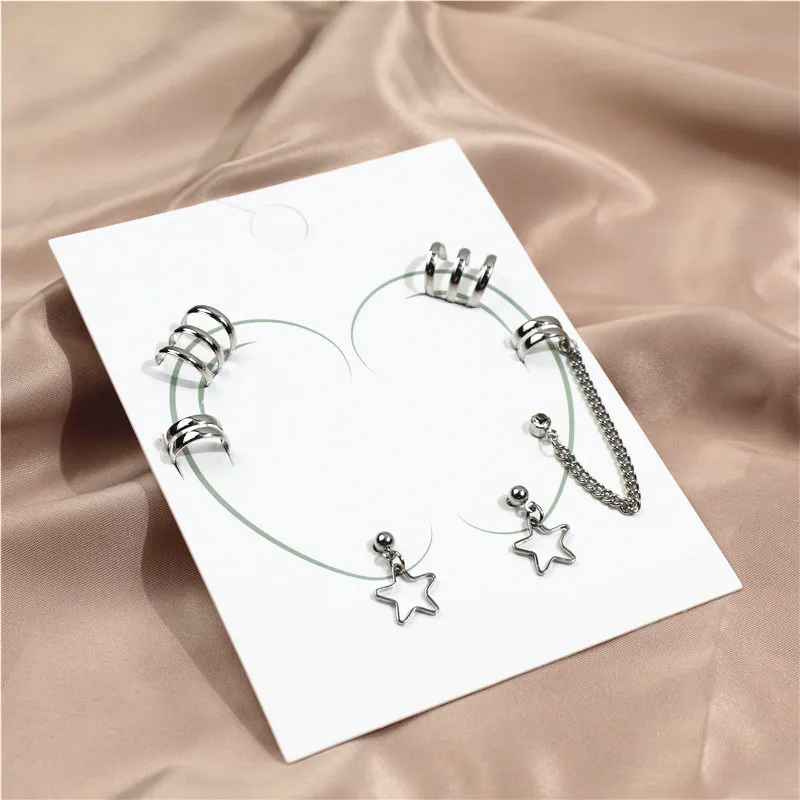 

Punk Stars Ear Clip Cuff Wrap Earrings No Piercing-Clip On Cartilage Earrings for Women Girls Ear Cuff Clip On Earrings Jewelry
