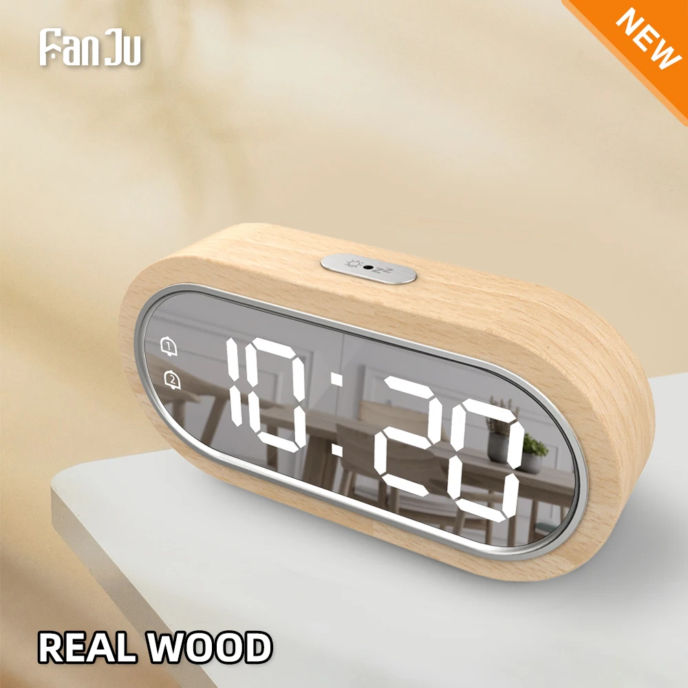 

Digital Clock Alarm Snooze Table Thermometer Electronic USB charger LED Mirror Wooden Watch Living room Desk Clocks AAA Powered
