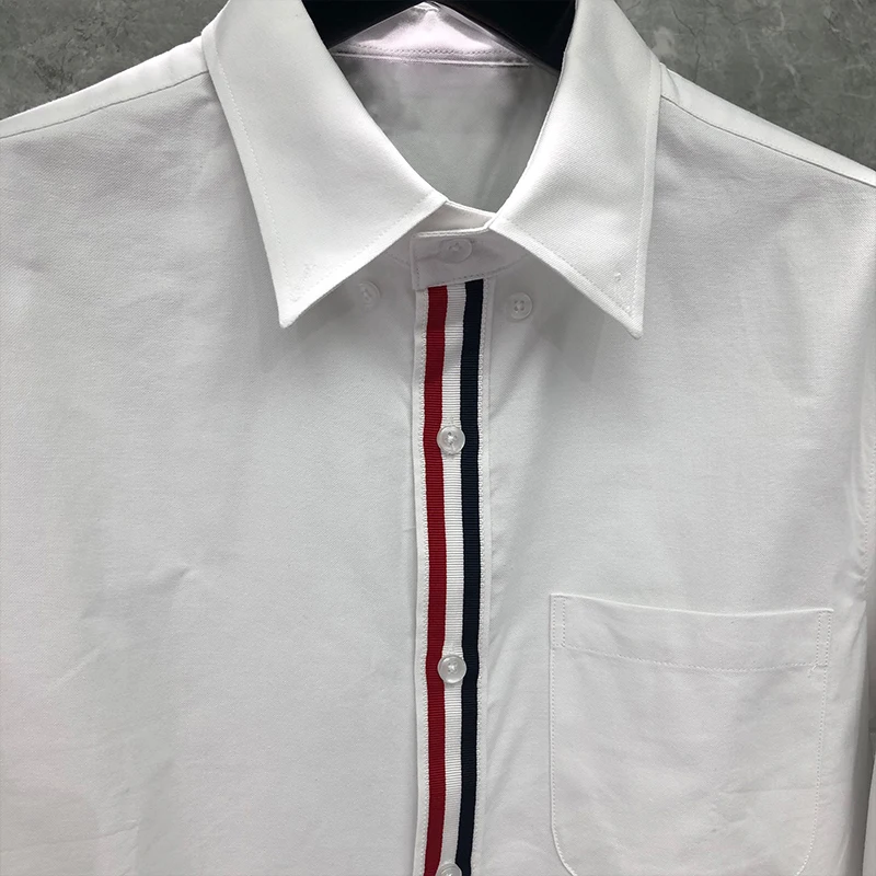 TB THOM 100% Cotton Shirt Fashion Brand Spring Autunm Men's Shirt Webbing Casual  Oxford Clothes High Quality Wholesale TB Shirt