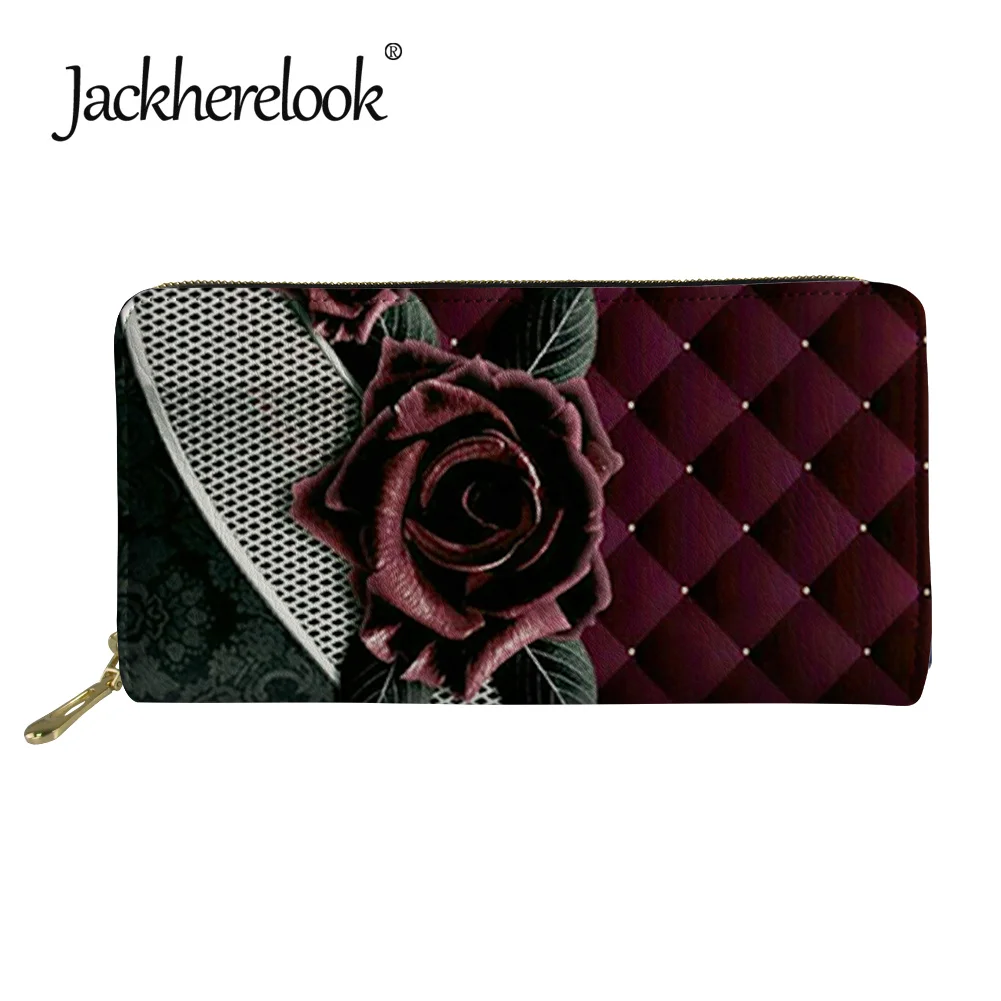 

Jackherelook Red Rose Pattern Luxury Purse for Lady PU Leather Coin Bag Fashion Wallet Portable Clutch Case ID Card Holder Gifts