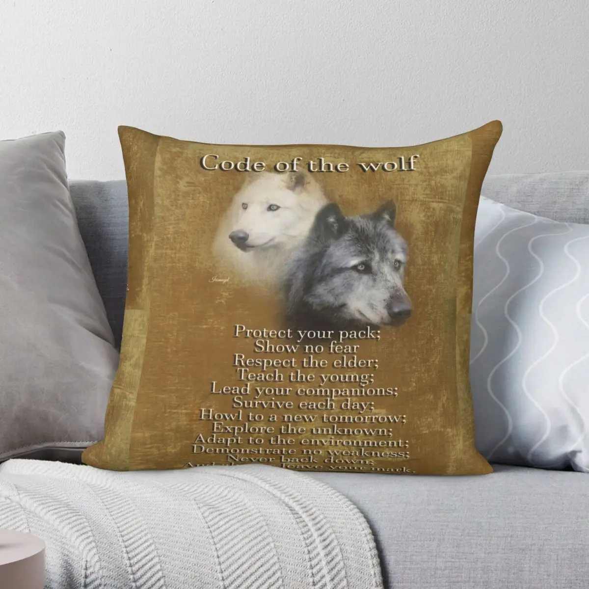 

Квадратный чехол с принтом волка из полиэстера и льна