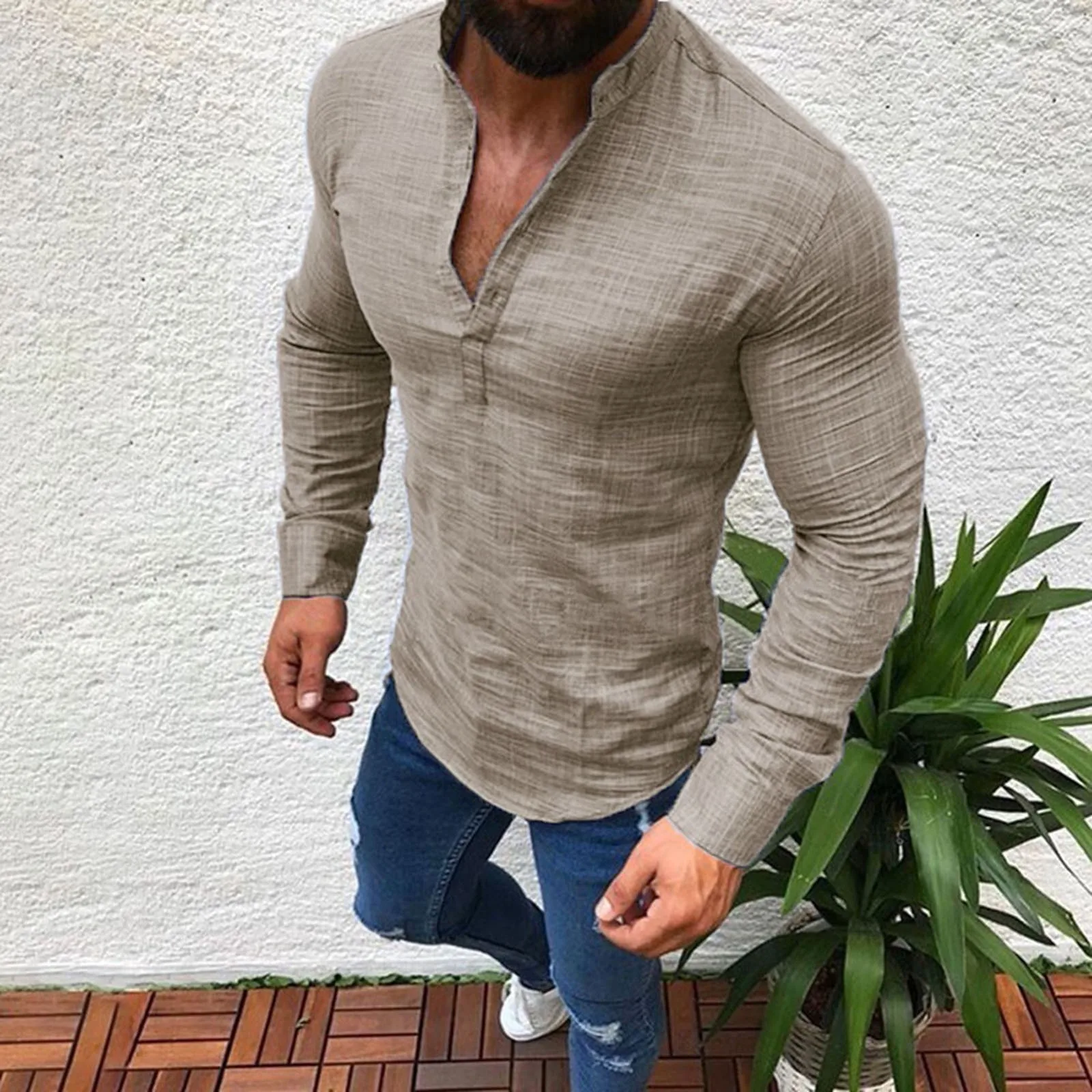

Men's Shirt Causal Shirt Long Sleeve Loose Solid Color Top Blouse Men Shirt