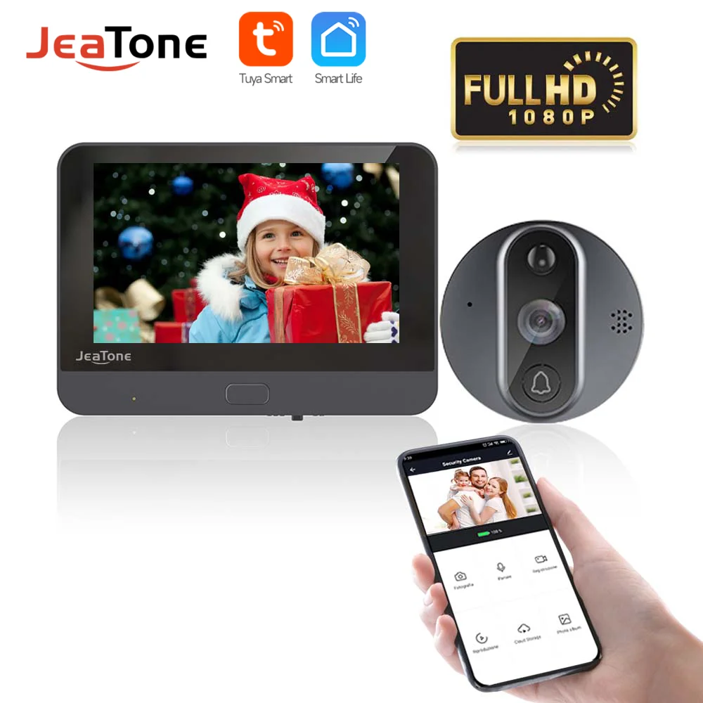 Jeatone Wifi Video Doorbell For Home 4.3 Inches Video Peephole Camera 1080P Wireless Doorbell Tuya Smart Home Video-eye Intercom