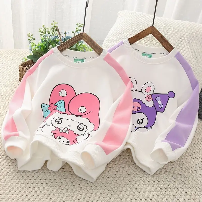 

Anime Sanrios Kids Cotton Sweater Suit Melody Kuromi Girls Fashion Pullover Tops Pants Fall Winter Outerwear Casual Sweatshirt