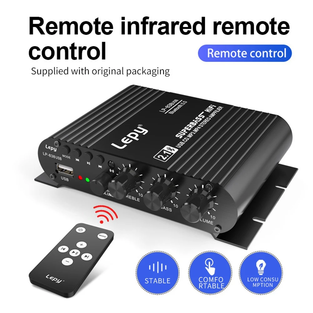 LEPY 838 USB Bluetooth усилитель сабвуфера HIFI 2,1 12 В автомобильный домашний усилитель U диск без потерь подходит для динамиков 4-8 Ом-T44C (art.: 3920cee2d76dc) - 3920cee2d76dc